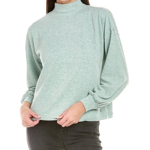 Johnny Was Tops - Johnny Was Calme Puff Sleeve Sweatshirt Sage XXL Plus Size